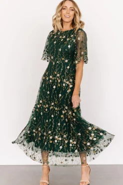 Fashion Baltic Born Arabella Embroidered Tulle Maxi Dress | Dark Green Floral DarkGreenFloral