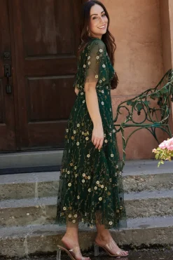 Fashion Baltic Born Arabella Embroidered Tulle Maxi Dress | Dark Green Floral DarkGreenFloral