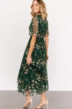Fashion Baltic Born Arabella Embroidered Tulle Maxi Dress | Dark Green Floral DarkGreenFloral