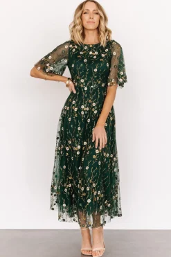 Fashion Baltic Born Arabella Embroidered Tulle Maxi Dress | Dark Green Floral DarkGreenFloral