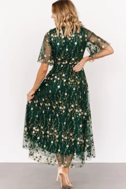 Fashion Baltic Born Arabella Embroidered Tulle Maxi Dress | Dark Green Floral DarkGreenFloral