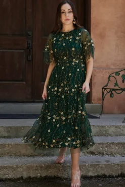 Fashion Baltic Born Arabella Embroidered Tulle Maxi Dress | Dark Green Floral DarkGreenFloral