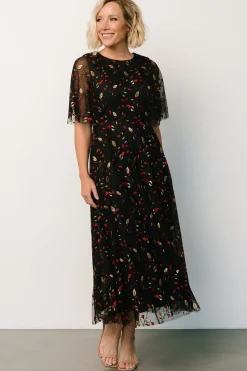 Fashion Baltic Born Arabella Embroidered Tulle Maxi Dress | Black + Red Black+Red