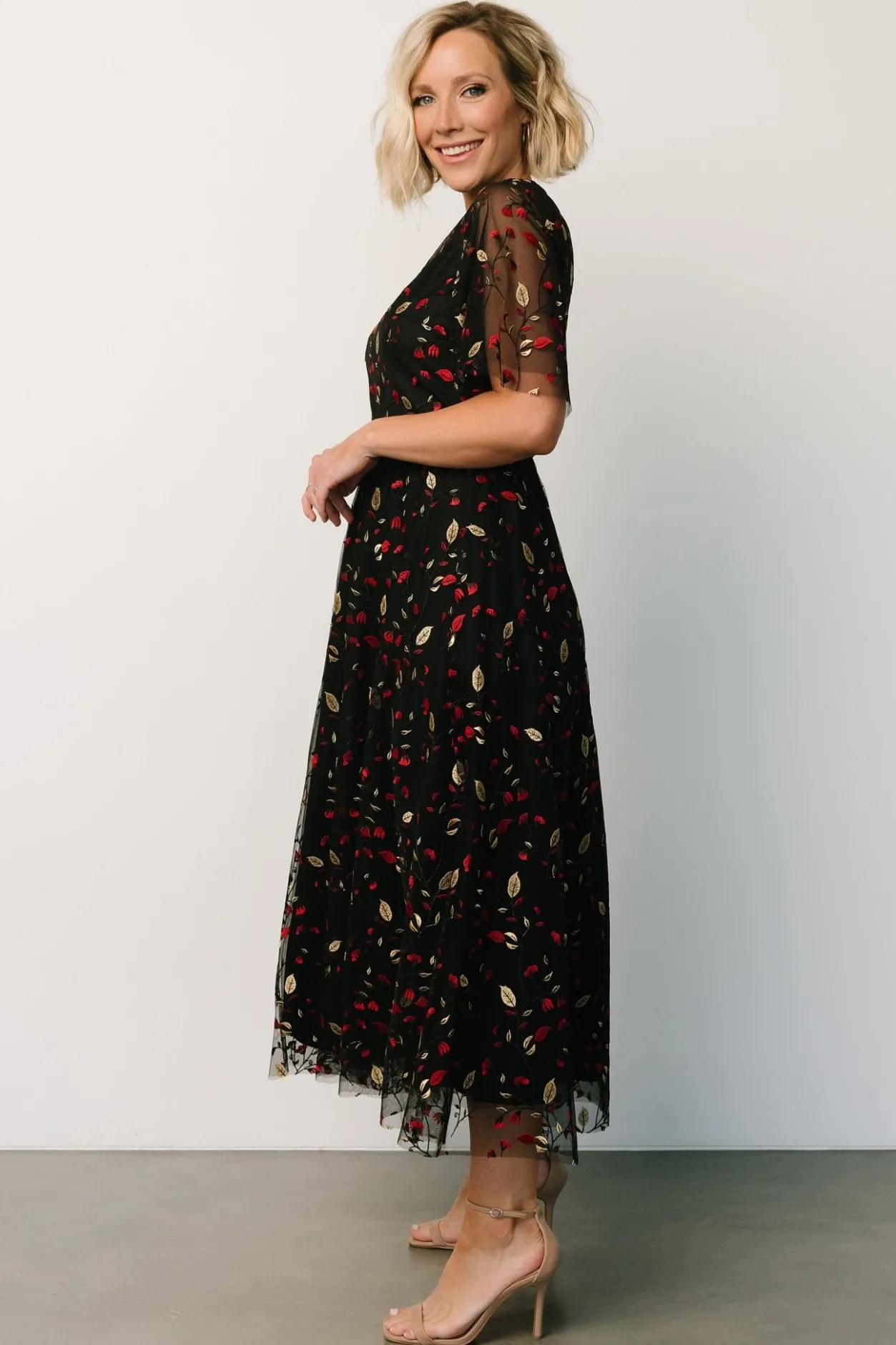 Fashion Baltic Born Arabella Embroidered Tulle Maxi Dress | Black + Red Black+Red