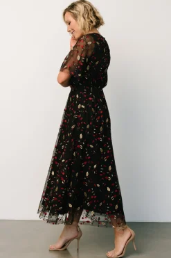 Fashion Baltic Born Arabella Embroidered Tulle Maxi Dress | Black + Red Black+Red