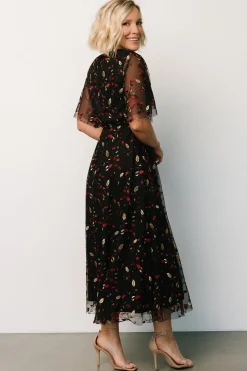 Fashion Baltic Born Arabella Embroidered Tulle Maxi Dress | Black + Red Black+Red