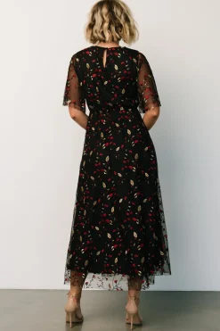 Fashion Baltic Born Arabella Embroidered Tulle Maxi Dress | Black + Red Black+Red