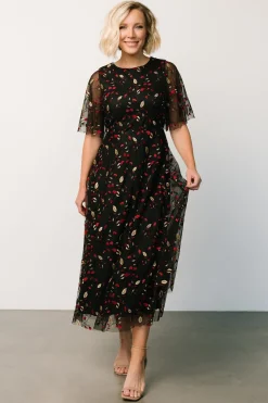 Fashion Baltic Born Arabella Embroidered Tulle Maxi Dress | Black + Red Black+Red