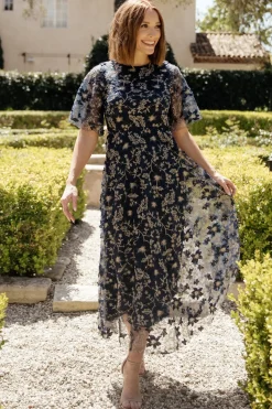 Sale Baltic Born Arabella Embroidered Tulle Maxi Dress | Navy + Gold Navy+Gold