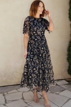 Sale Baltic Born Arabella Embroidered Tulle Maxi Dress | Navy + Gold Navy+Gold