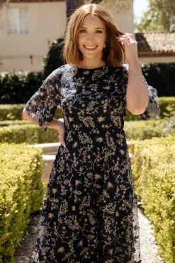 Sale Baltic Born Arabella Embroidered Tulle Maxi Dress | Navy + Gold Navy+Gold