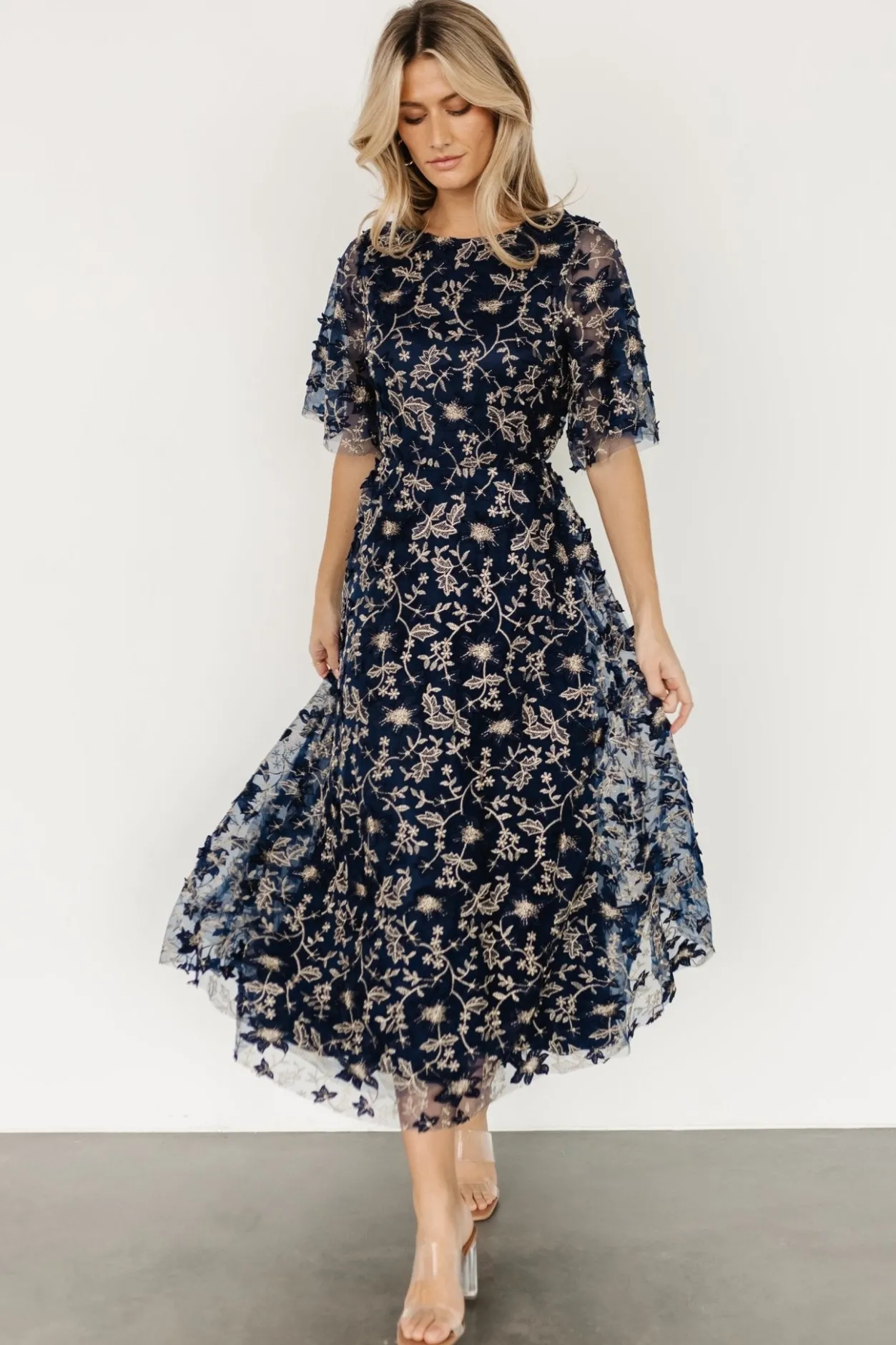 Sale Baltic Born Arabella Embroidered Tulle Maxi Dress | Navy + Gold Navy+Gold