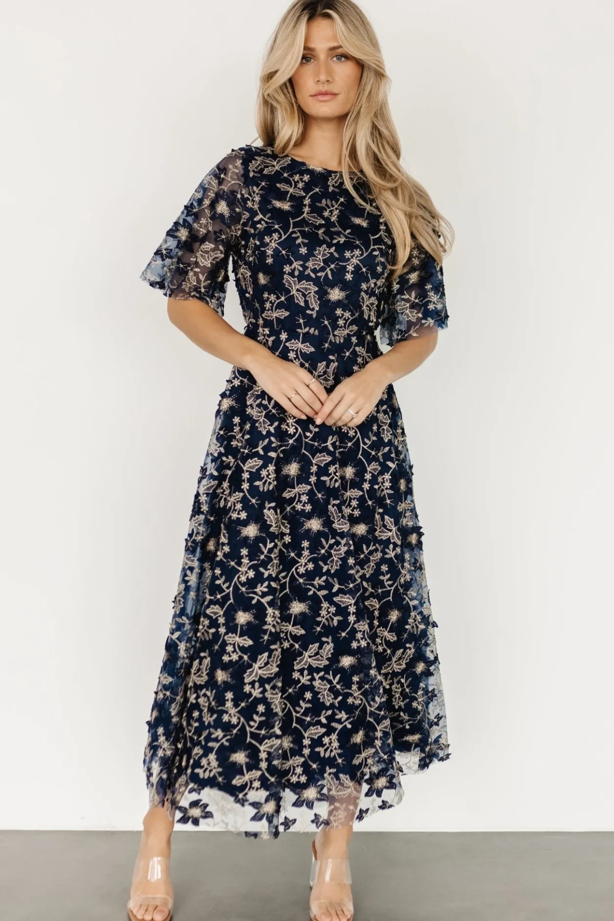Sale Baltic Born Arabella Embroidered Tulle Maxi Dress | Navy + Gold Navy+Gold