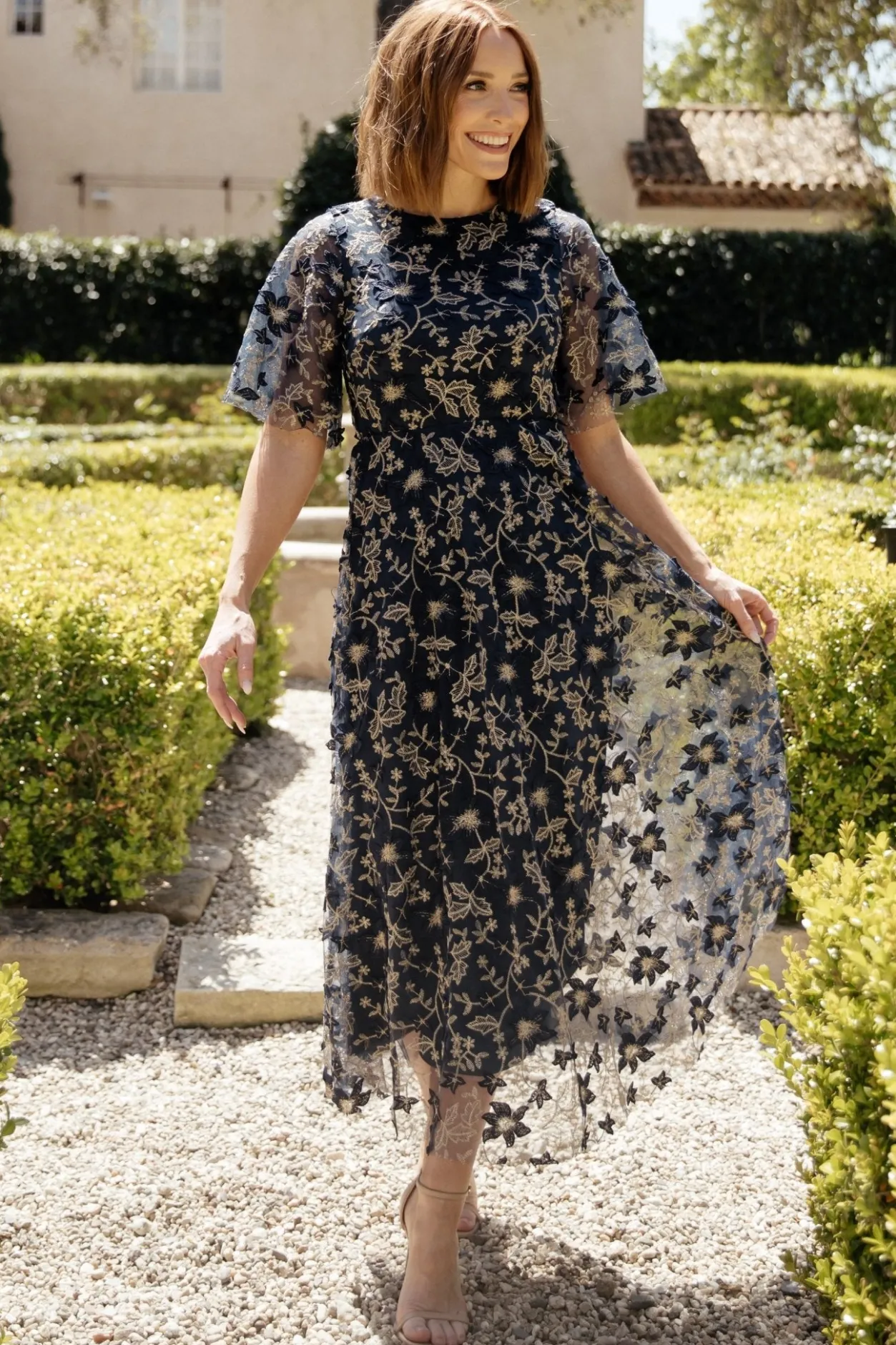Sale Baltic Born Arabella Embroidered Tulle Maxi Dress | Navy + Gold Navy+Gold