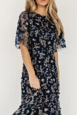 Sale Baltic Born Arabella Embroidered Tulle Maxi Dress | Navy + Gold Navy+Gold