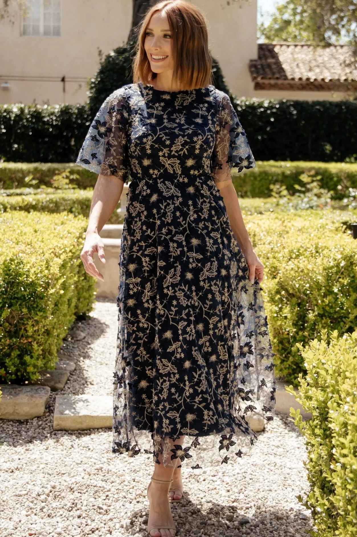 Sale Baltic Born Arabella Embroidered Tulle Maxi Dress | Navy + Gold Navy+Gold