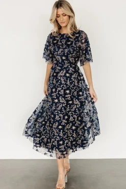 Sale Baltic Born Arabella Embroidered Tulle Maxi Dress | Navy + Gold Navy+Gold