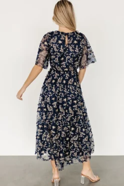 Sale Baltic Born Arabella Embroidered Tulle Maxi Dress | Navy + Gold Navy+Gold
