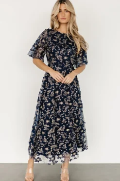 Sale Baltic Born Arabella Embroidered Tulle Maxi Dress | Navy + Gold Navy+Gold