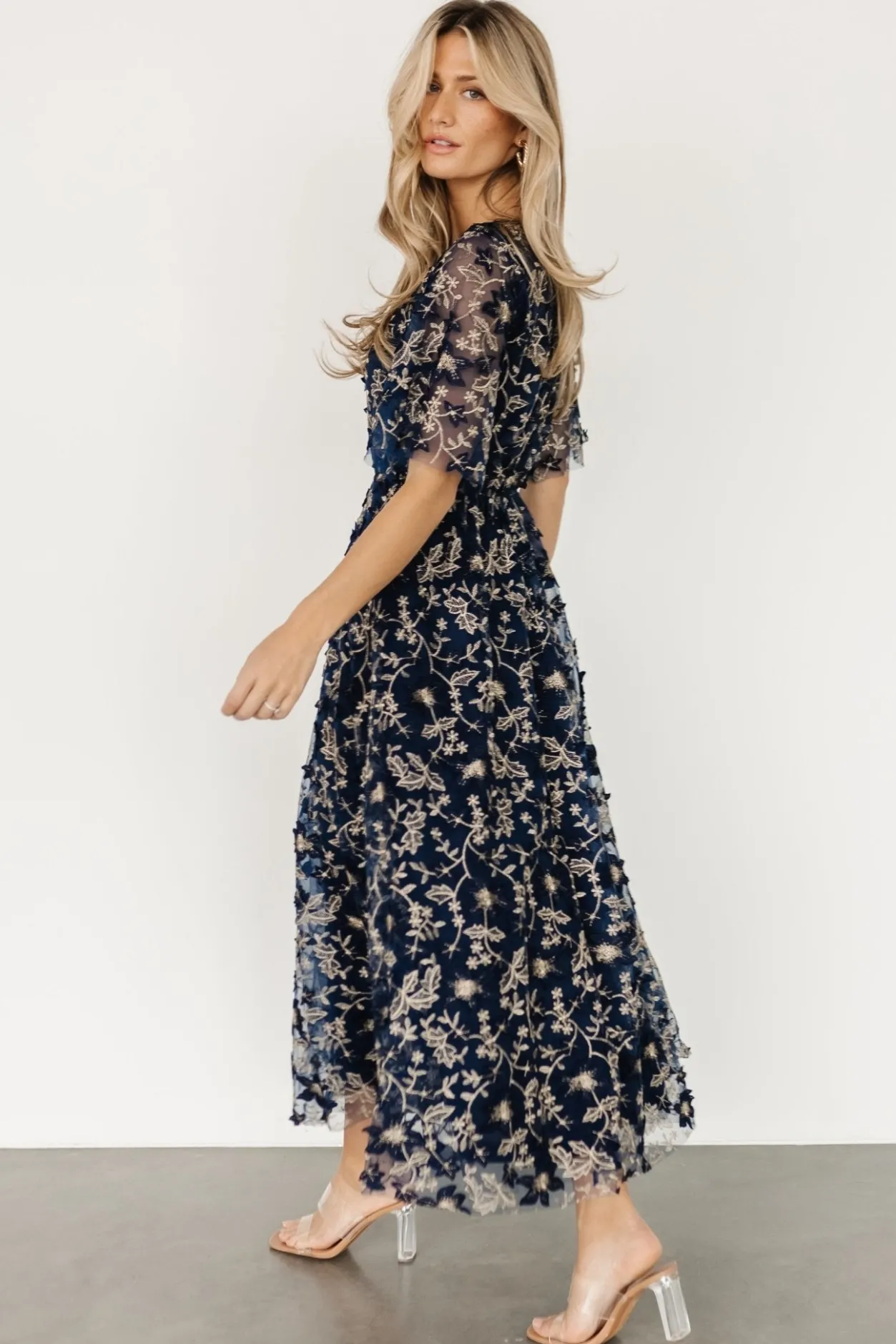 Sale Baltic Born Arabella Embroidered Tulle Maxi Dress | Navy + Gold Navy+Gold