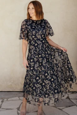 Sale Baltic Born Arabella Embroidered Tulle Maxi Dress | Navy + Gold Navy+Gold