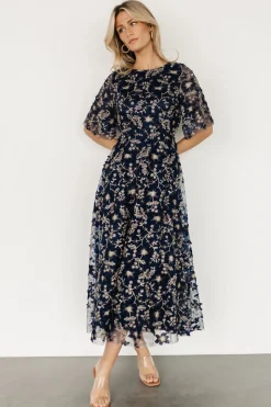 Sale Baltic Born Arabella Embroidered Tulle Maxi Dress | Navy + Gold Navy+Gold