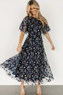 Sale Baltic Born Arabella Embroidered Tulle Maxi Dress | Navy + Gold Navy+Gold