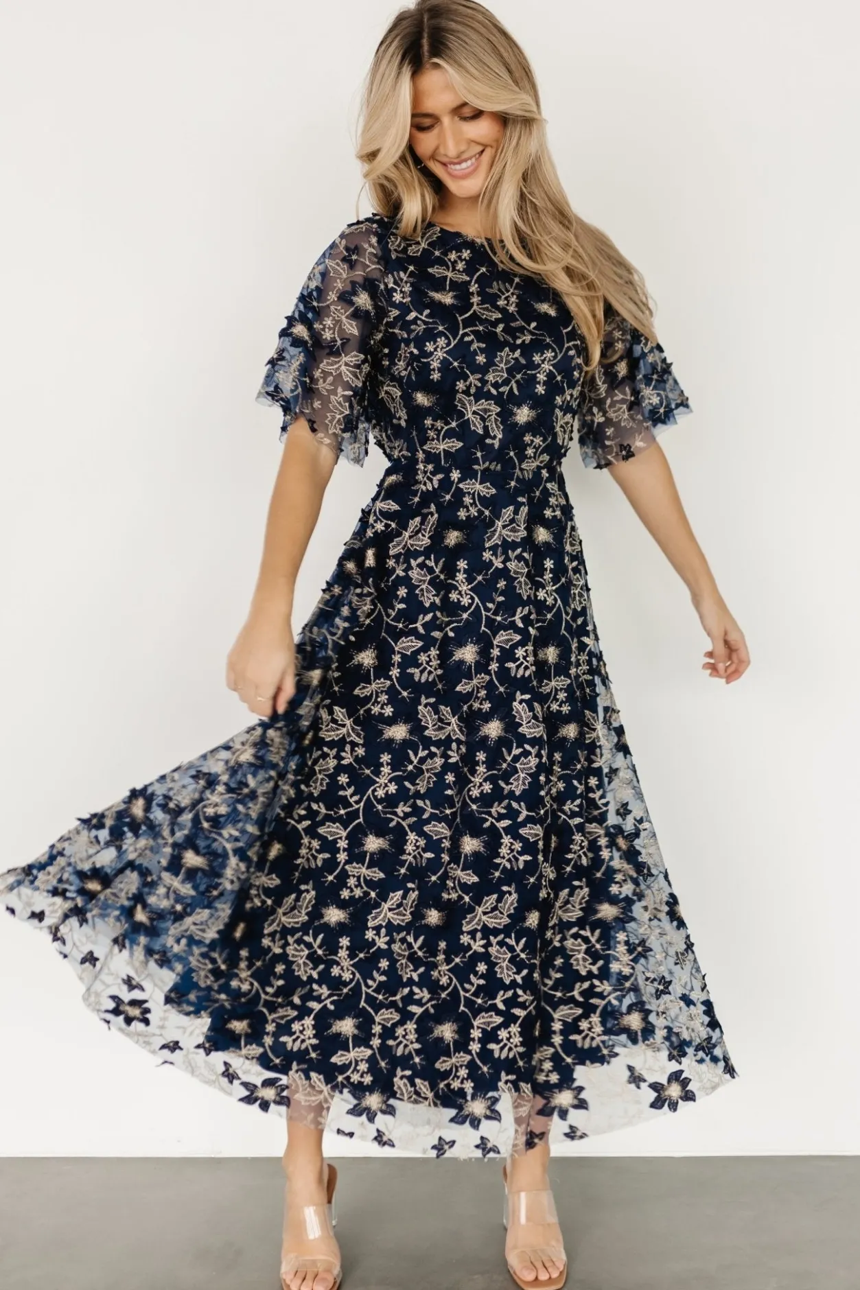Sale Baltic Born Arabella Embroidered Tulle Maxi Dress | Navy + Gold Navy+Gold