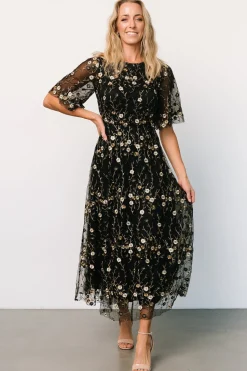 Online Baltic Born Arabella Embroidered Tulle Maxi Dress | Gold + Black Gold+Black