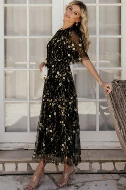 Online Baltic Born Arabella Embroidered Tulle Maxi Dress | Gold + Black Gold+Black
