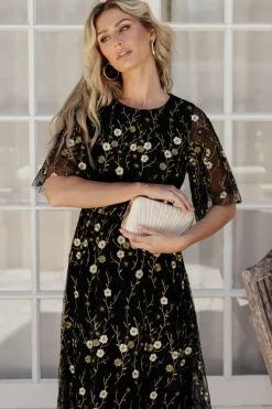 Online Baltic Born Arabella Embroidered Tulle Maxi Dress | Gold + Black Gold+Black