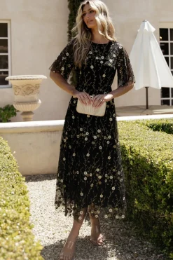 Online Baltic Born Arabella Embroidered Tulle Maxi Dress | Gold + Black Gold+Black