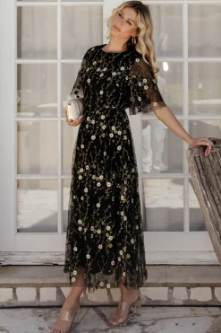 Online Baltic Born Arabella Embroidered Tulle Maxi Dress | Gold + Black Gold+Black