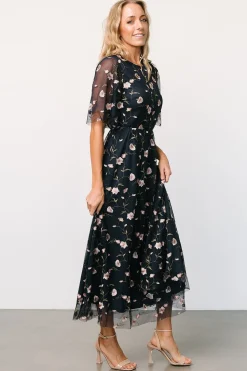 New Baltic Born Arabella Embroidered Tulle Maxi Dress | Pink + Navy Pink+Navy