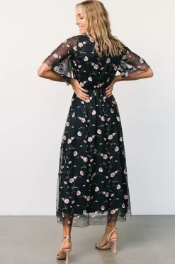 New Baltic Born Arabella Embroidered Tulle Maxi Dress | Pink + Navy Pink+Navy
