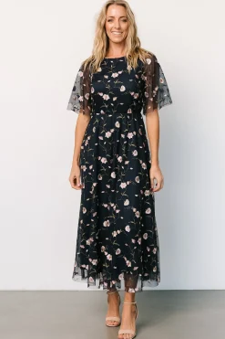 New Baltic Born Arabella Embroidered Tulle Maxi Dress | Pink + Navy Pink+Navy