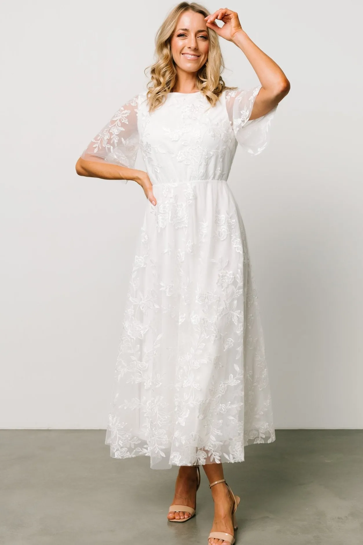 Outlet Baltic Born Arabella Embroidered Tulle Maxi Dress | White