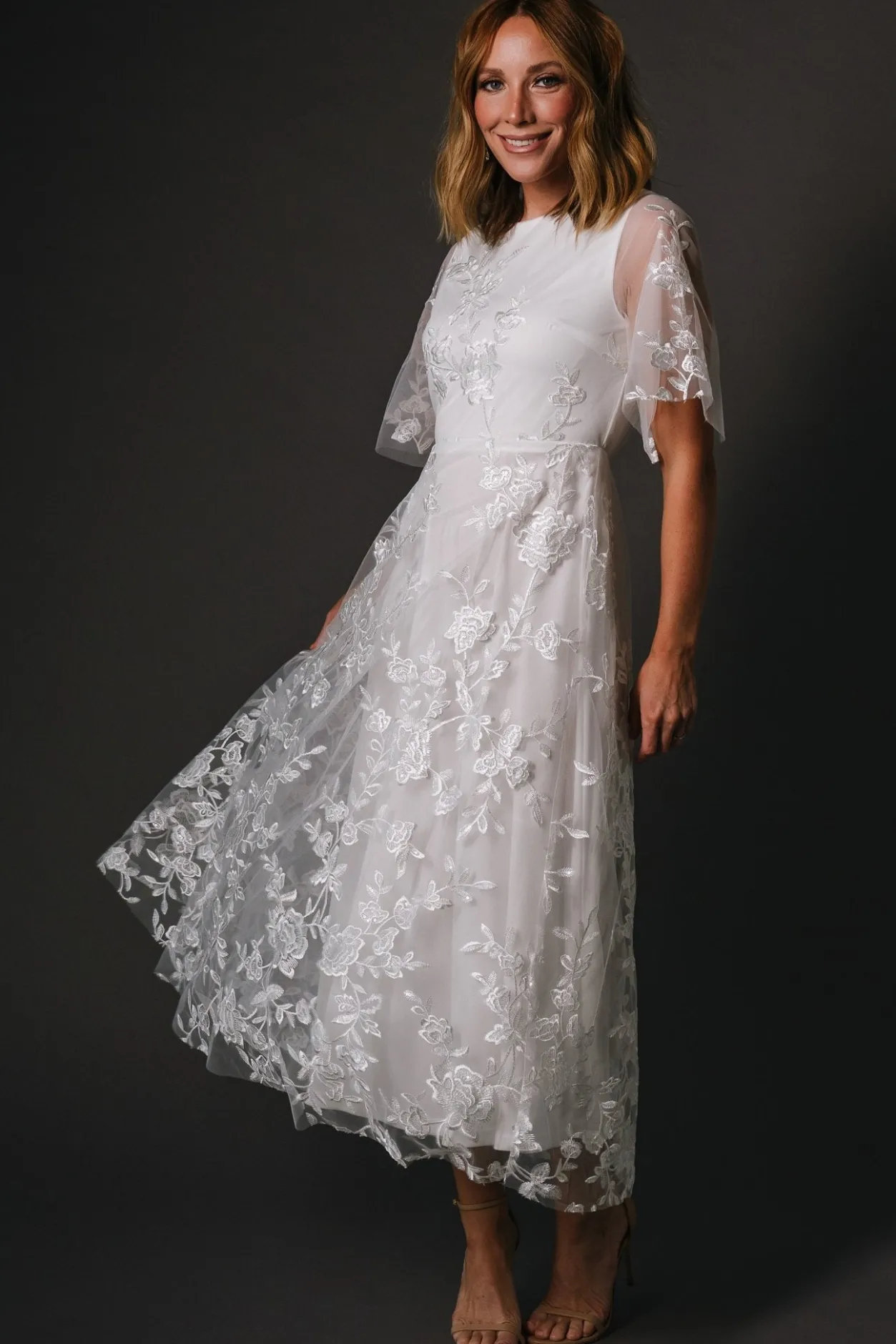 Outlet Baltic Born Arabella Embroidered Tulle Maxi Dress | White