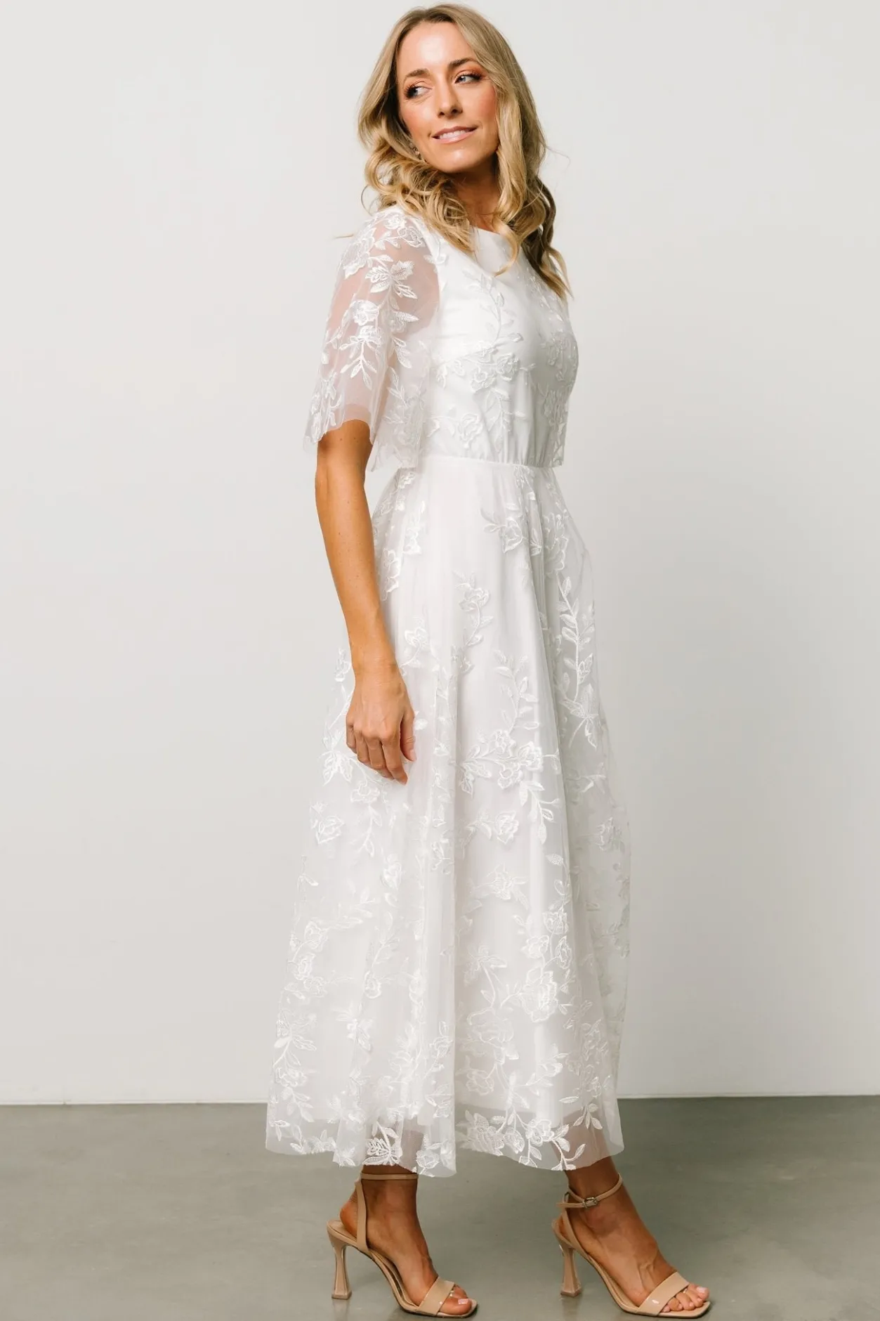 Outlet Baltic Born Arabella Embroidered Tulle Maxi Dress | White
