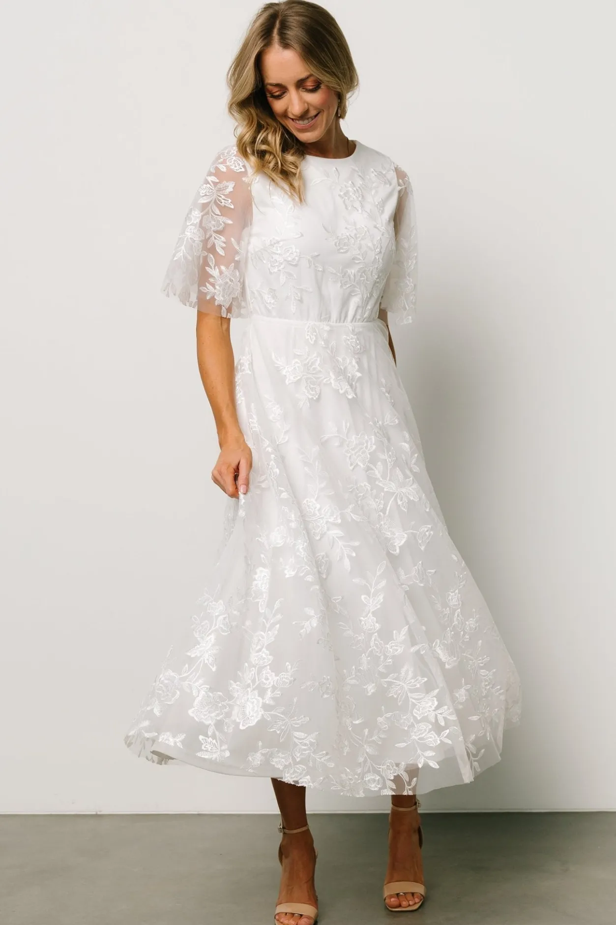 Outlet Baltic Born Arabella Embroidered Tulle Maxi Dress | White