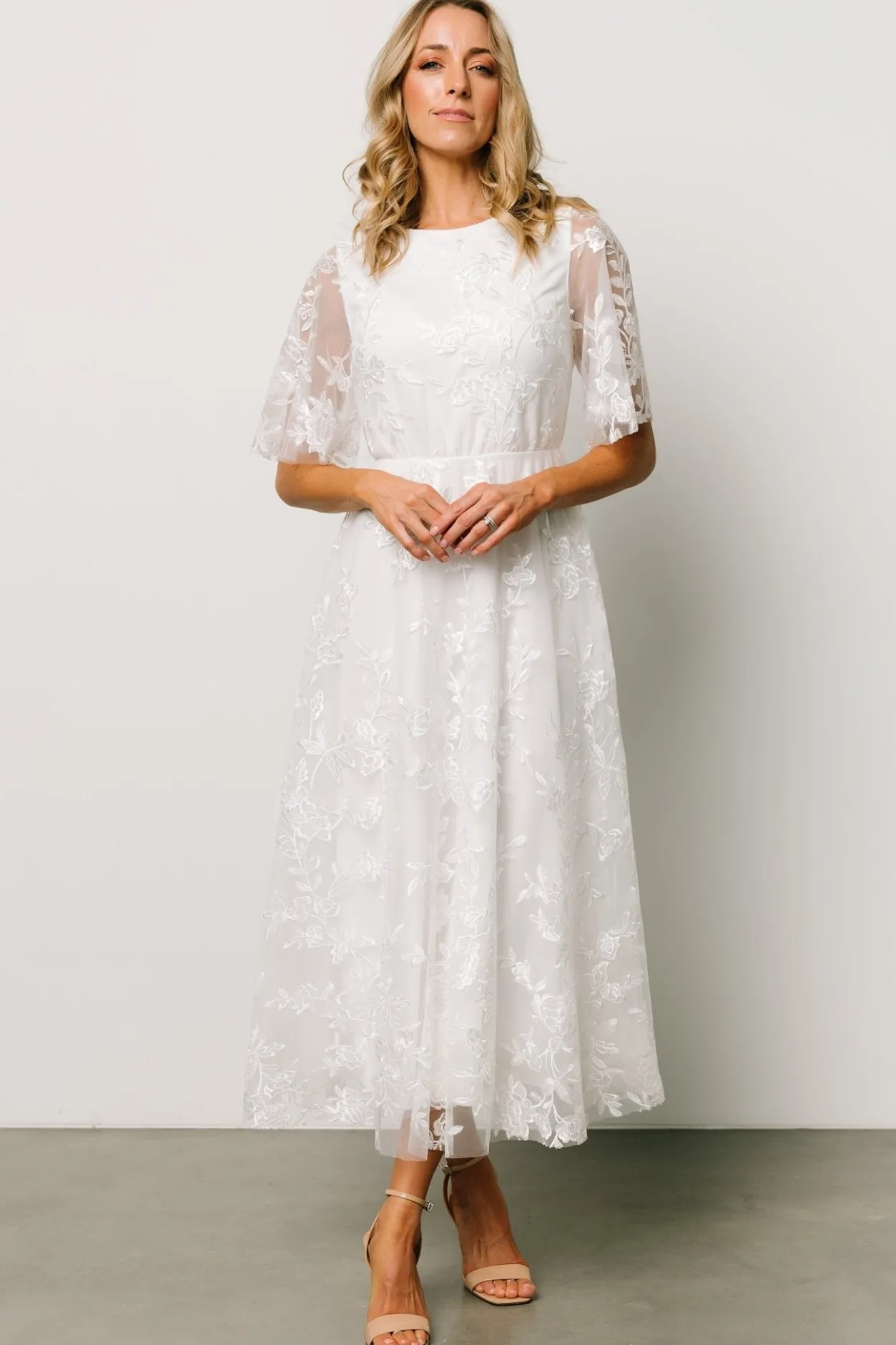 Outlet Baltic Born Arabella Embroidered Tulle Maxi Dress | White