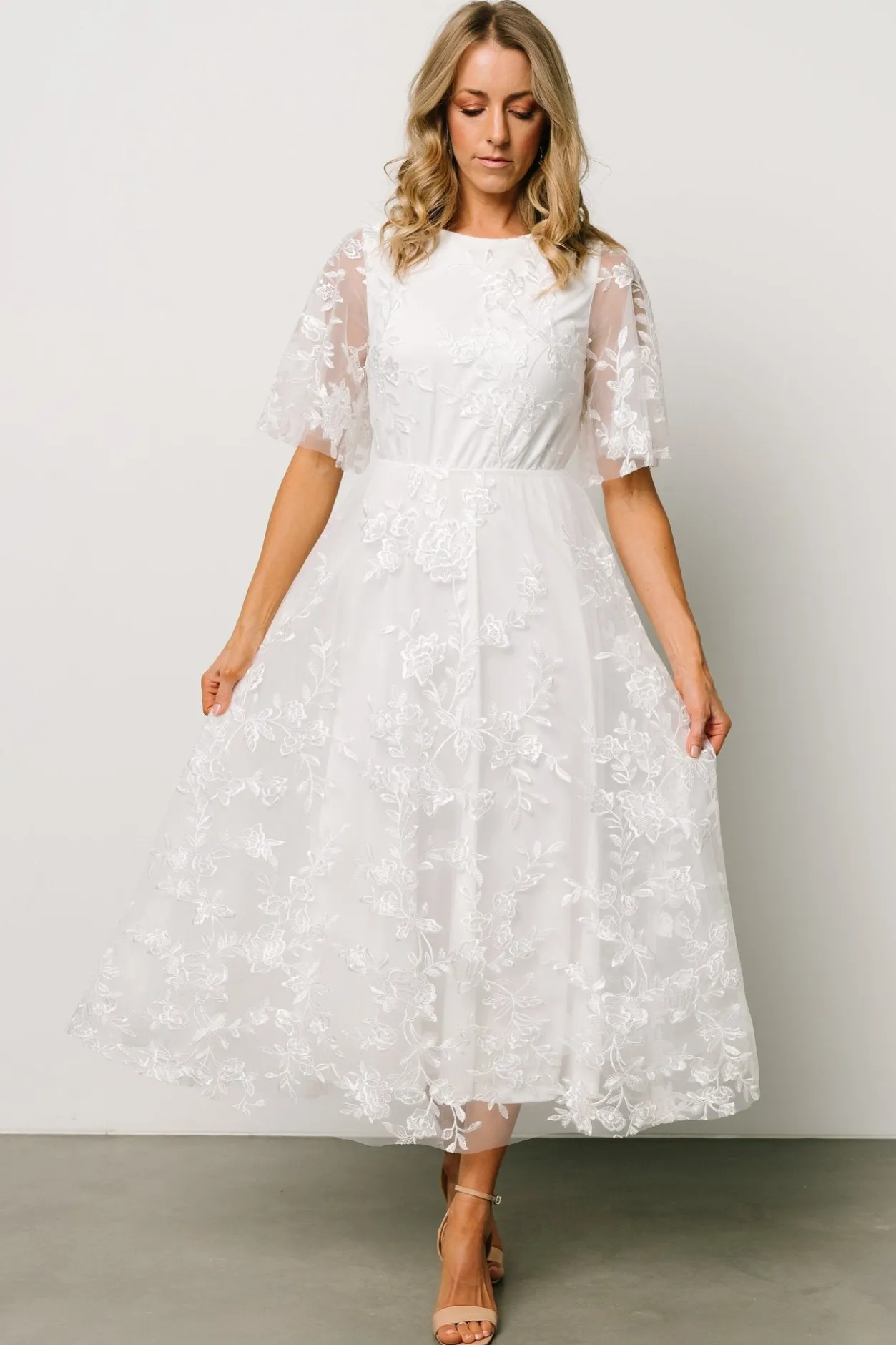 Outlet Baltic Born Arabella Embroidered Tulle Maxi Dress | White