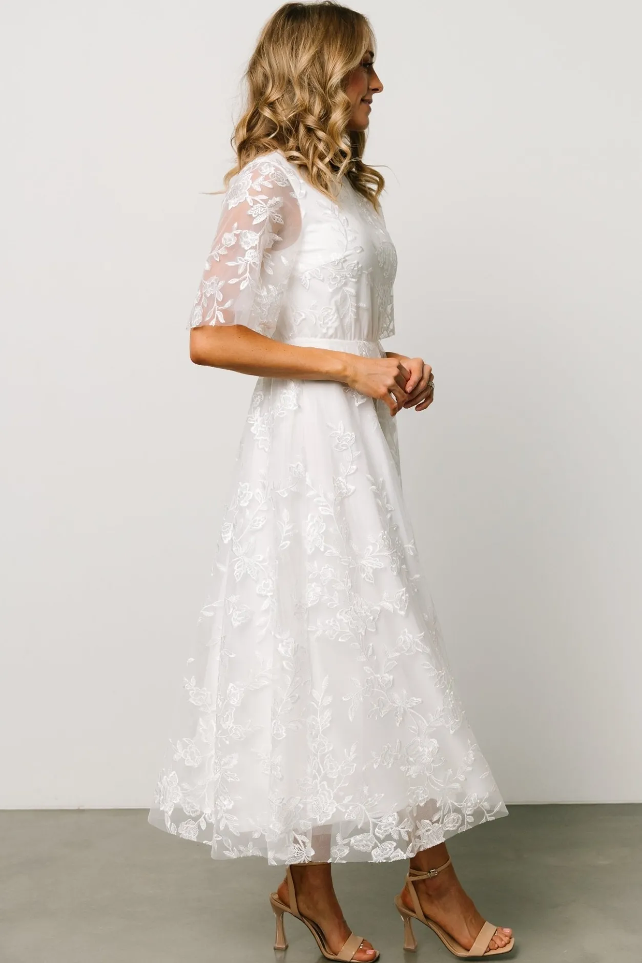Outlet Baltic Born Arabella Embroidered Tulle Maxi Dress | White