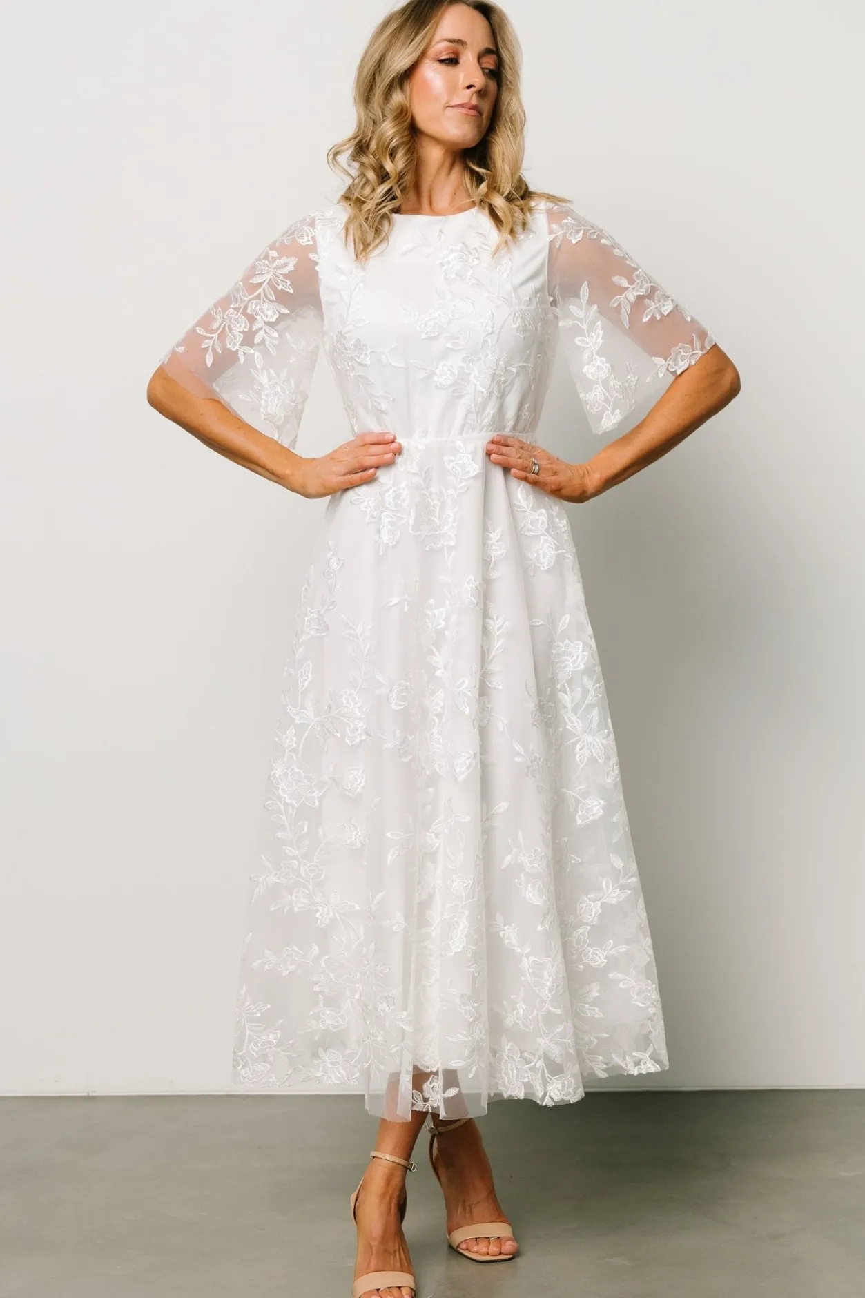 Outlet Baltic Born Arabella Embroidered Tulle Maxi Dress | White