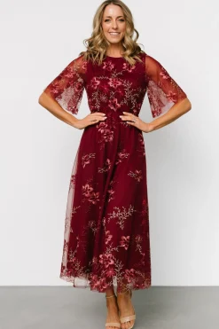 Hot Baltic Born Arabella Embroidered Tulle Maxi Dress | Burgundy Floral BurgundyFloral