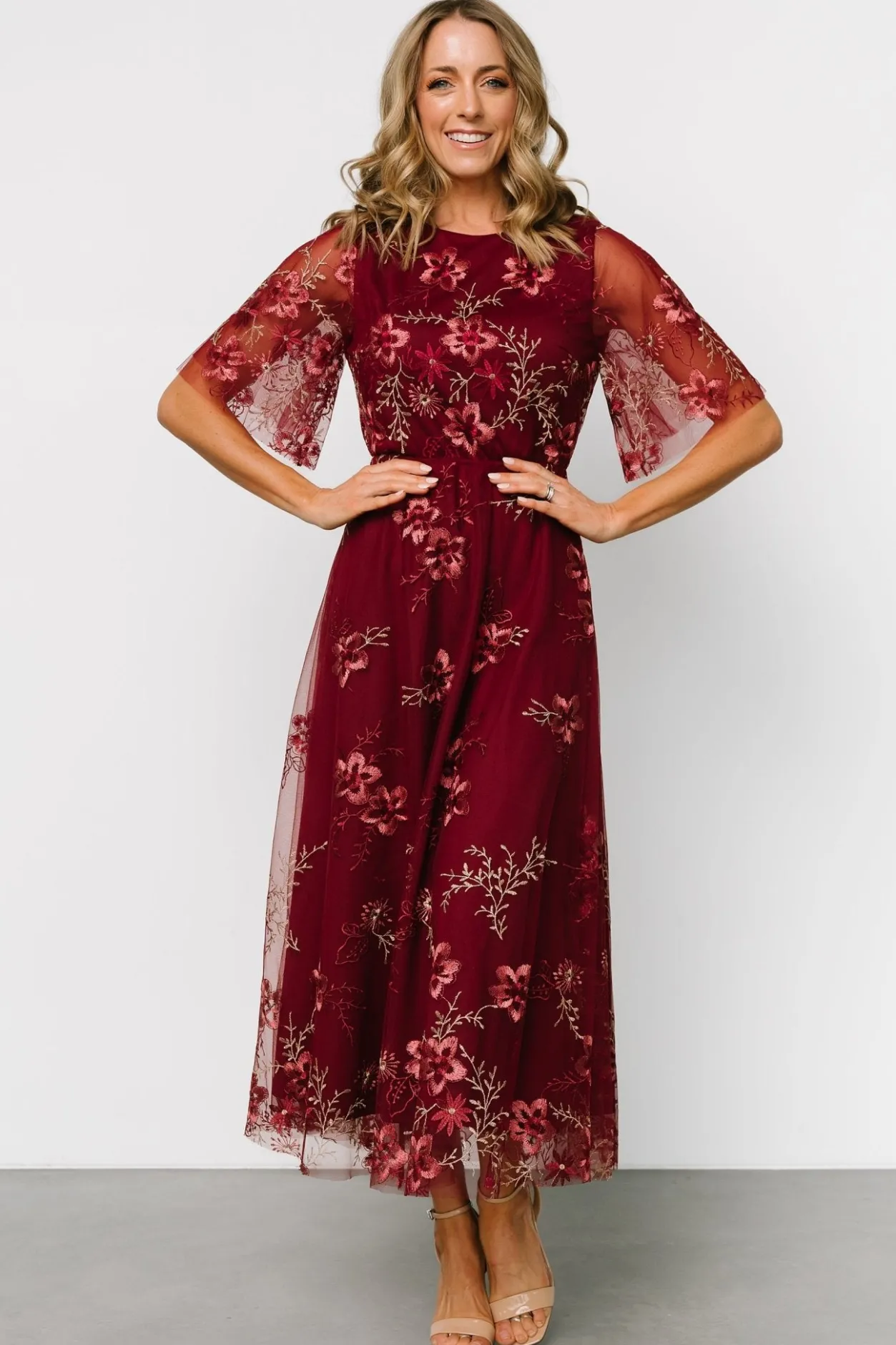 Hot Baltic Born Arabella Embroidered Tulle Maxi Dress | Burgundy Floral BurgundyFloral