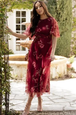 Hot Baltic Born Arabella Embroidered Tulle Maxi Dress | Burgundy Floral BurgundyFloral