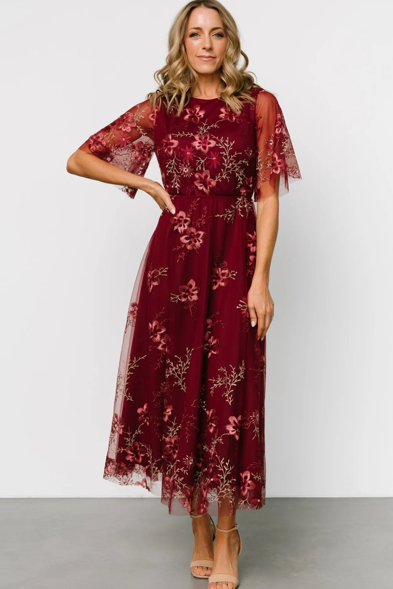 Hot Baltic Born Arabella Embroidered Tulle Maxi Dress | Burgundy Floral BurgundyFloral