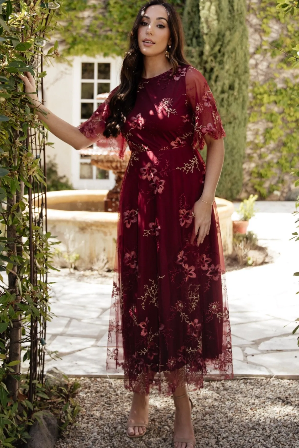 Hot Baltic Born Arabella Embroidered Tulle Maxi Dress | Burgundy Floral BurgundyFloral