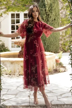 Hot Baltic Born Arabella Embroidered Tulle Maxi Dress | Burgundy Floral BurgundyFloral